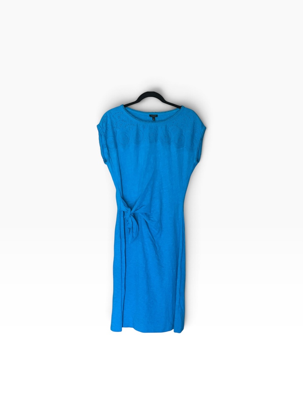 Talbots Blue Eyelet Embroidered Side Tie Midi Dress 100% Cotton M
